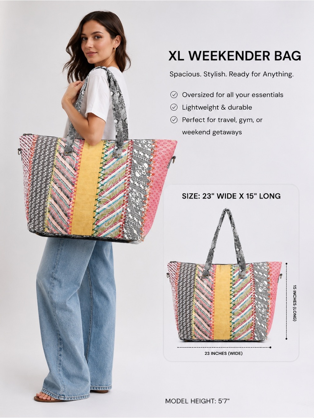Demdaco XL Weekender Bag in Gray, Pink & Yellow